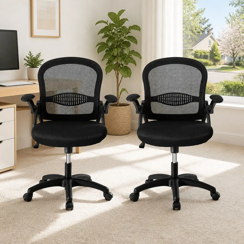 Mesh Office Chair Mid Back Black 2 Piece