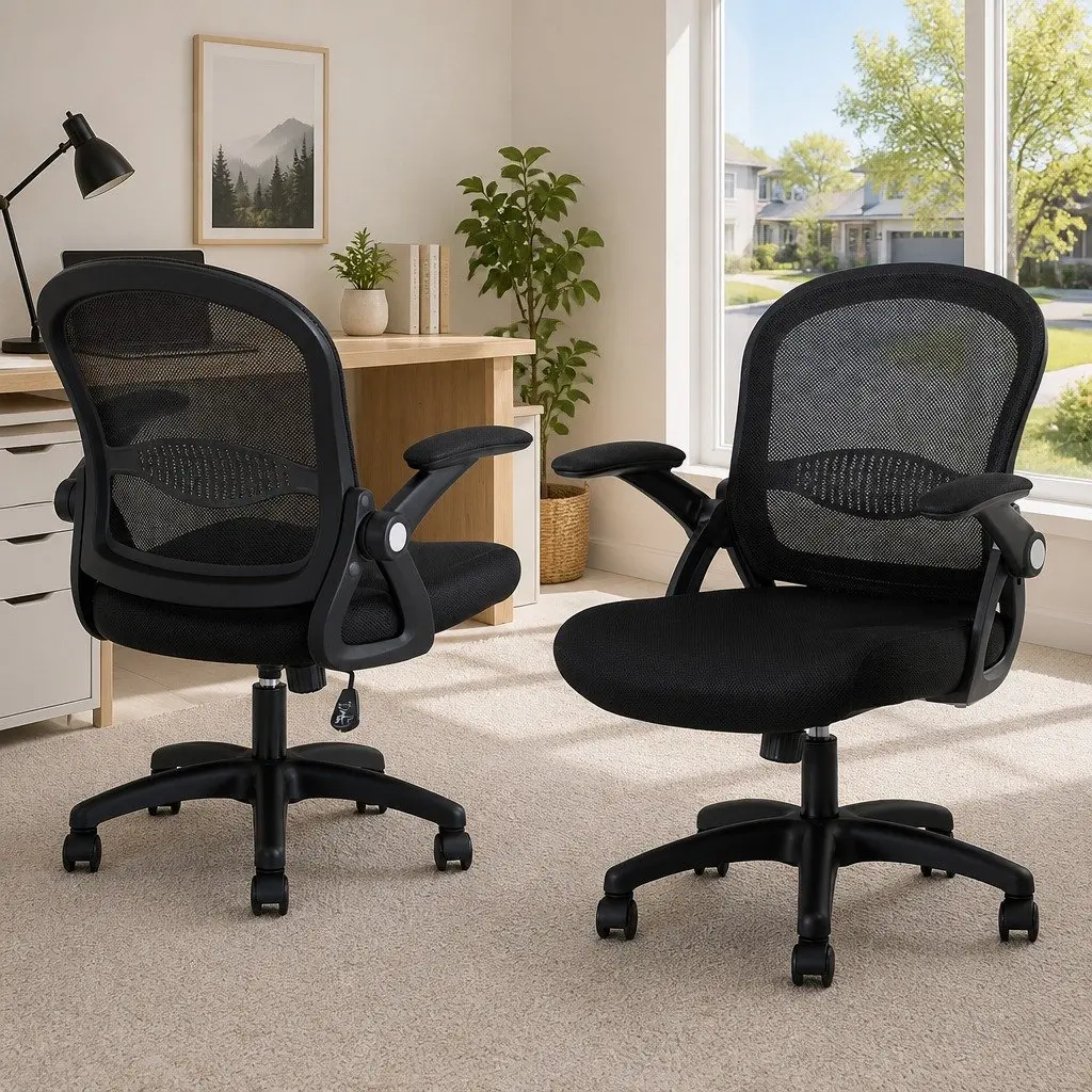 Mesh Office Chair Mid Back Black 2 Piece