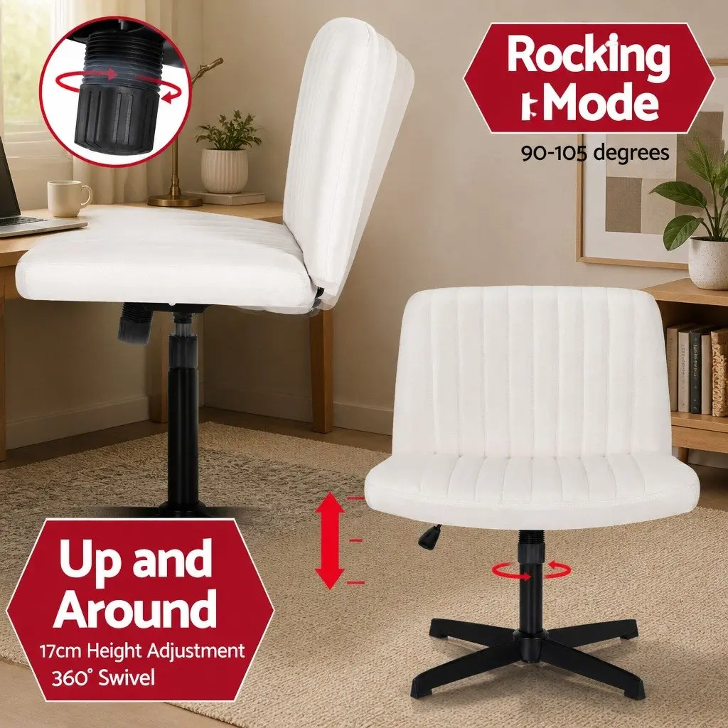 Criss Cross Office Chair Armless Swivel Beige Fabric U-Shaped Seat