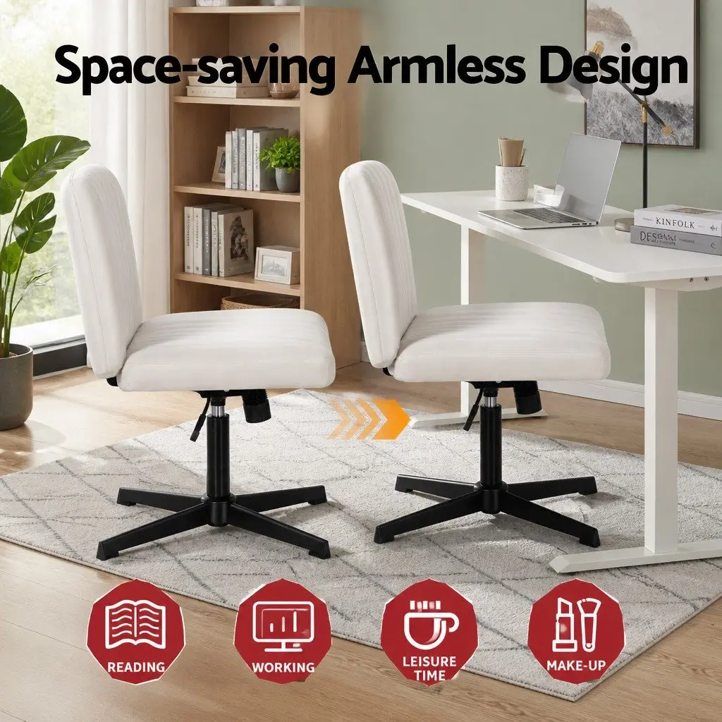 Criss Cross Office Chair Armless Swivel Beige Fabric U-Shaped Seat