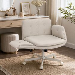 Criss Cross Office Chair with Wheels Adjustable Armrests Swivel Desk Chair Beige