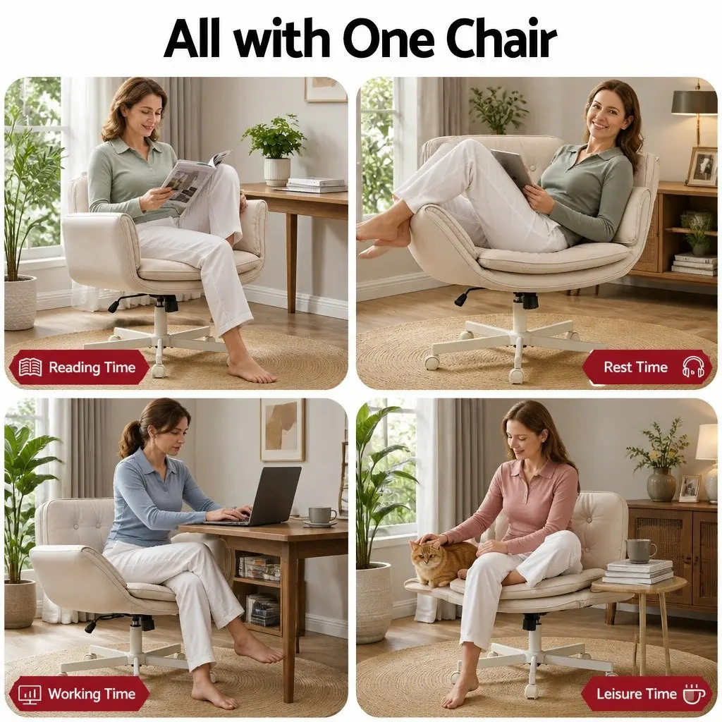 Criss Cross Office Chair Adjustable Armrests 360° Swivel Beige