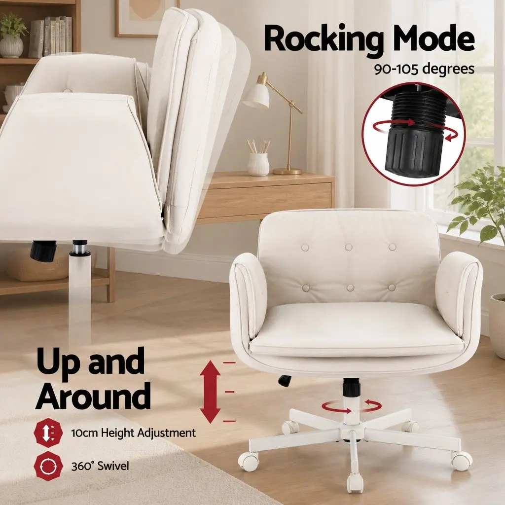 Criss Cross Office Chair Adjustable Armrests 360° Swivel Beige