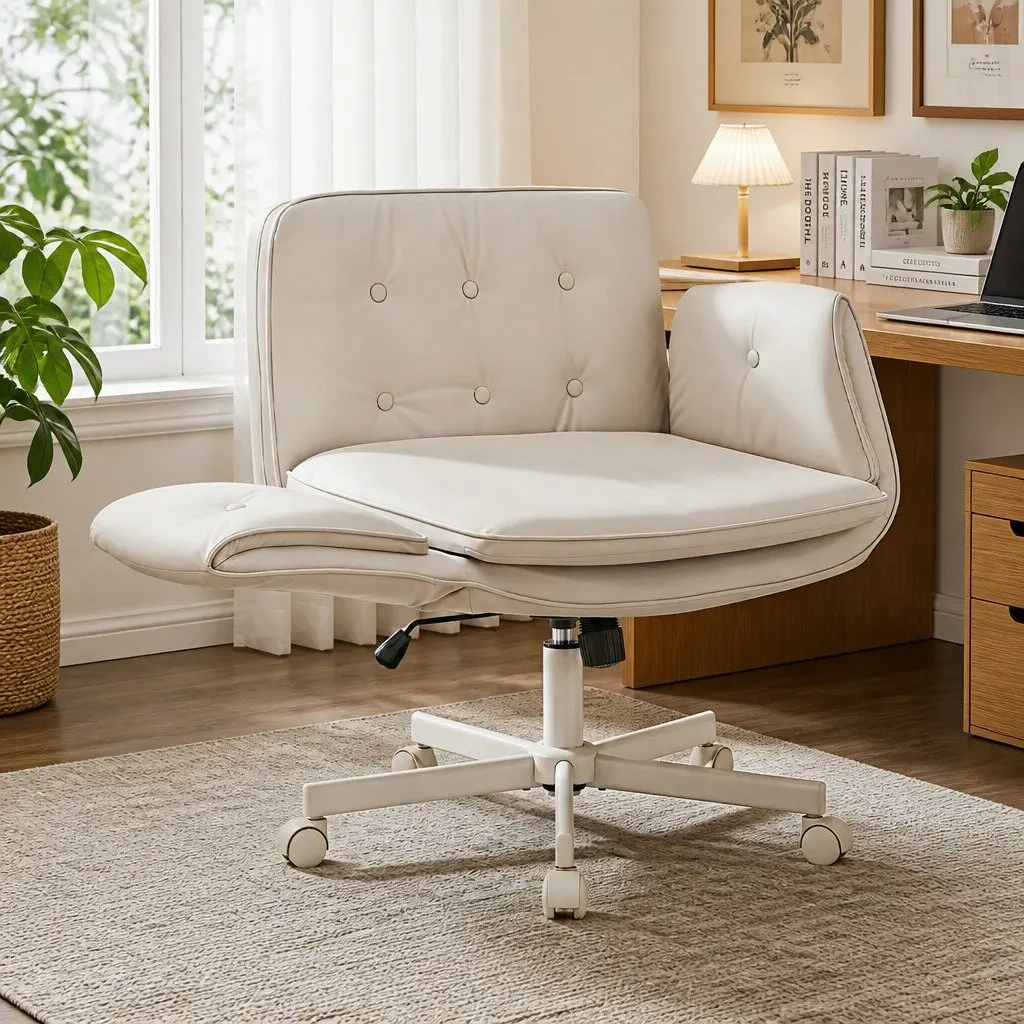 Criss Cross Office Chair Adjustable Armrests 360° Swivel Beige