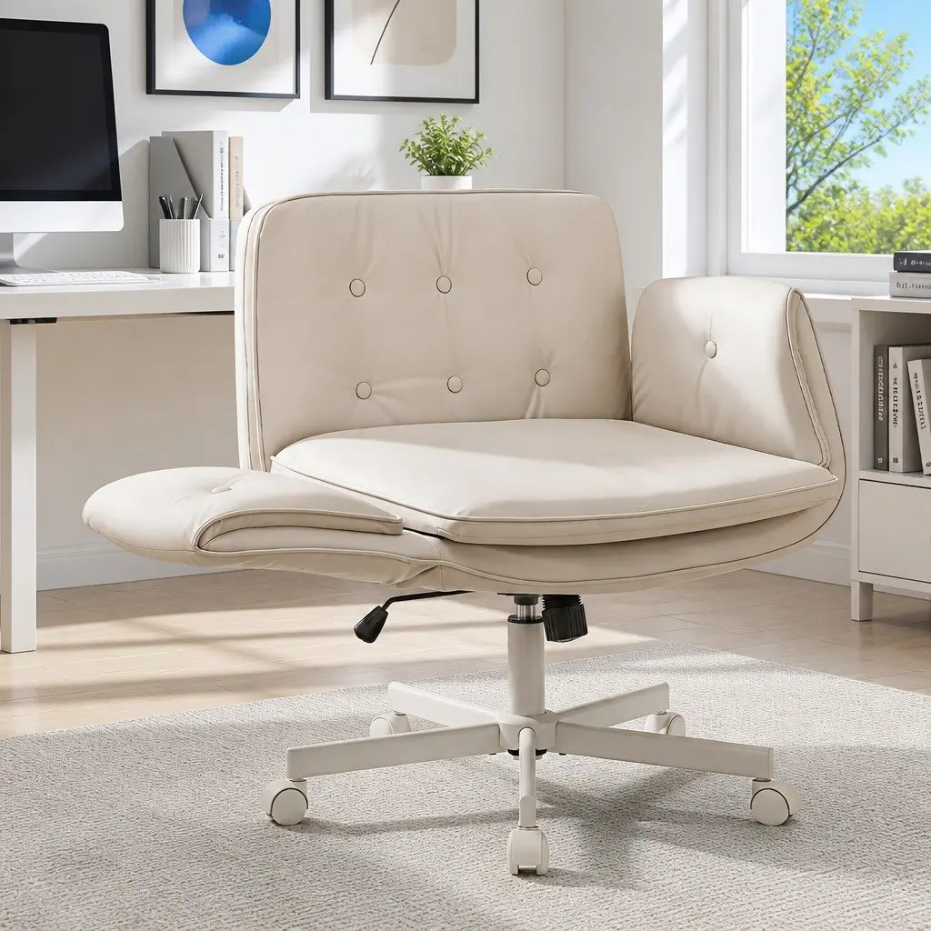 Criss Cross Office Chair Adjustable Armrests 360° Swivel Beige