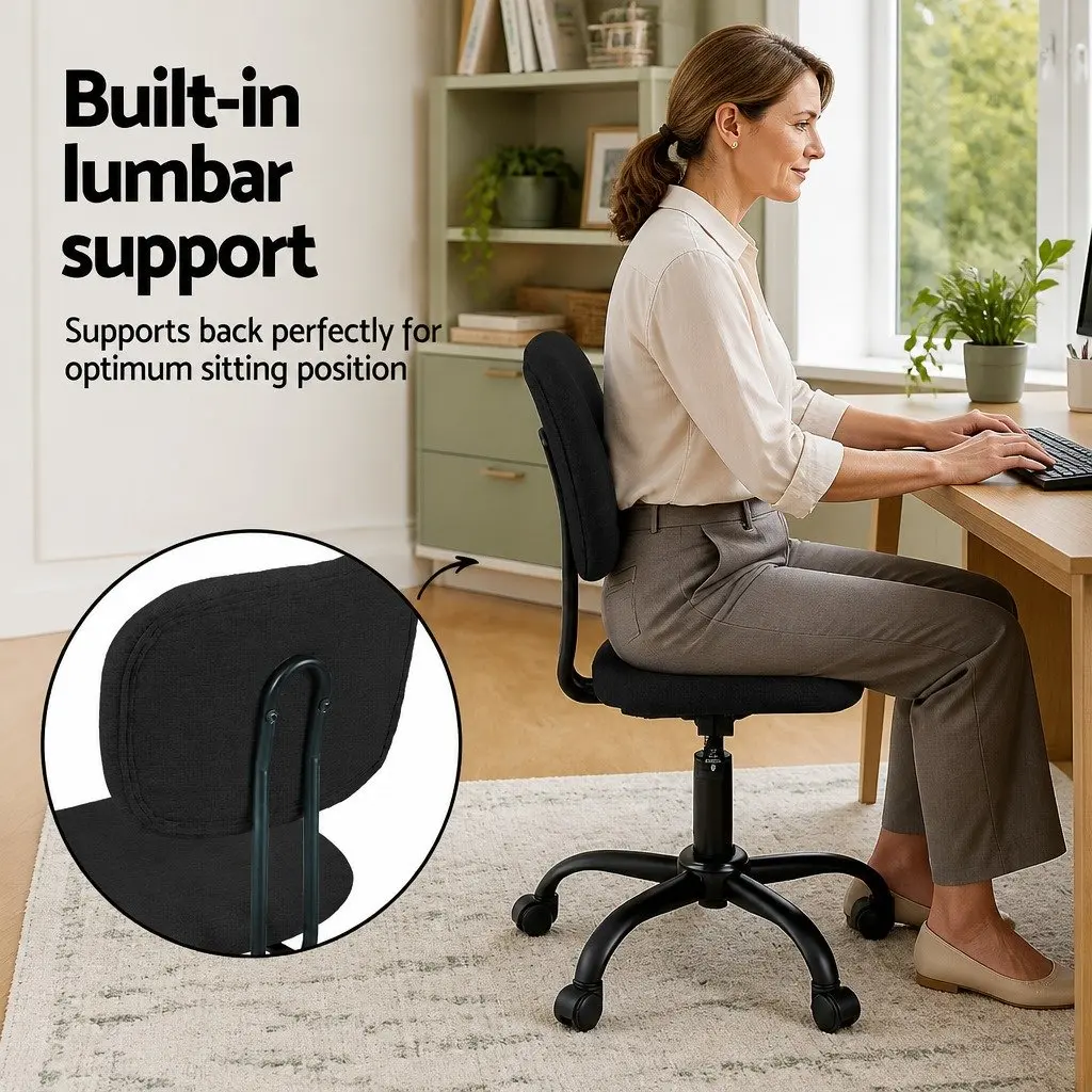Armless Office Chair Ergonomic Height Adjustable 360° Swivel Black