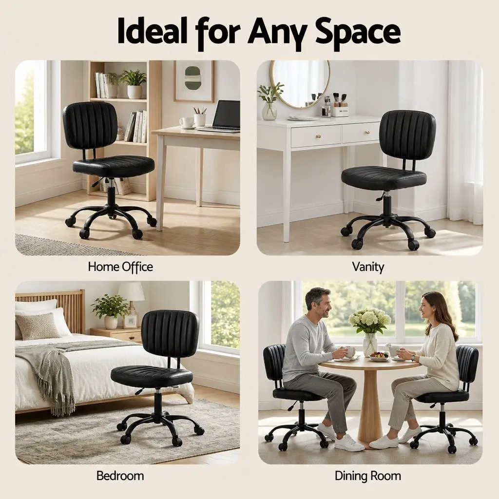 Armless Office Chair with Wheels Height Adjustable 360° Swivel Computer Task