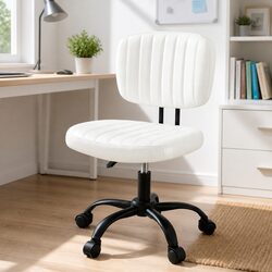 Armless Office Chair with Wheels Height Adjustable 360° Swivel Computer Desk