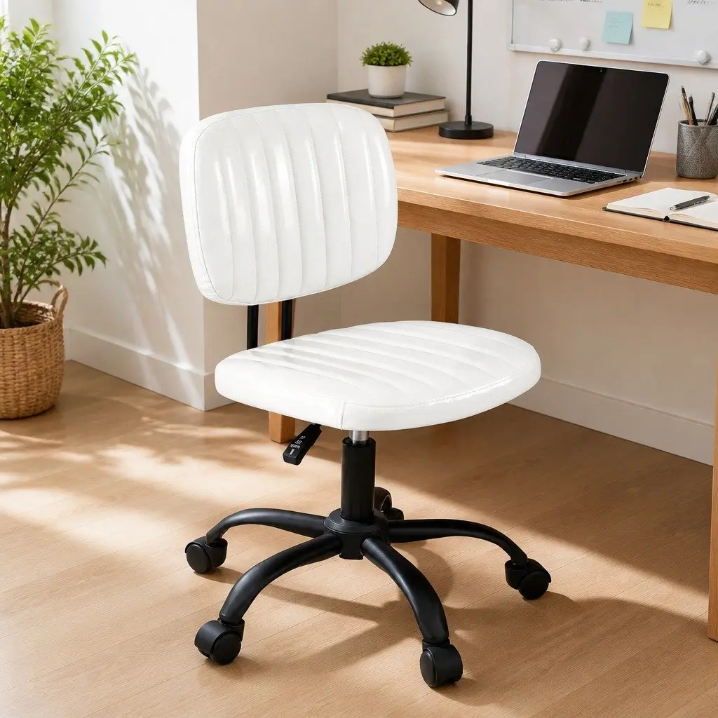 Armless Office Chair with Wheels Height Adjustable 360° Swivel Computer Desk