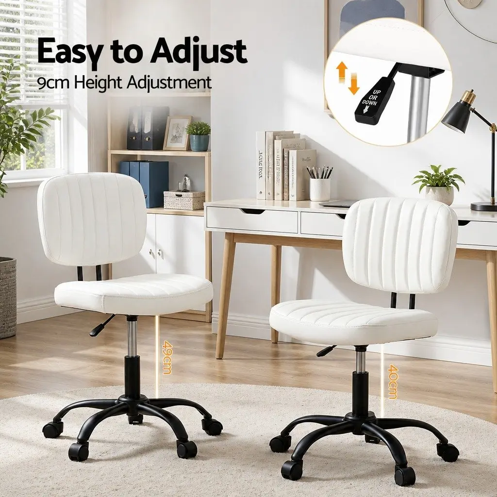 Armless Office Chair with Wheels Height Adjustable 360° Swivel Computer Desk