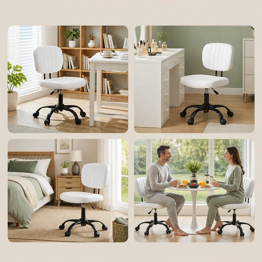 Armless Office Chair with Wheels Height Adjustable 360° Swivel Computer Desk