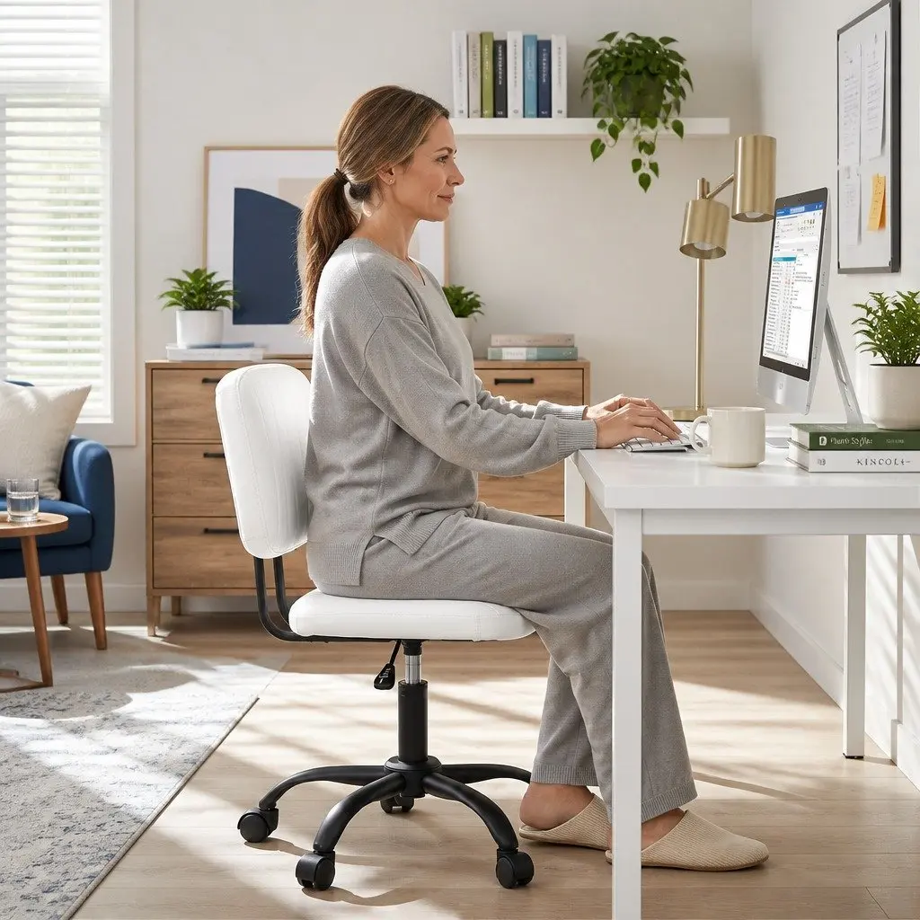 Armless Office Chair with Wheels Height Adjustable 360° Swivel Computer Desk