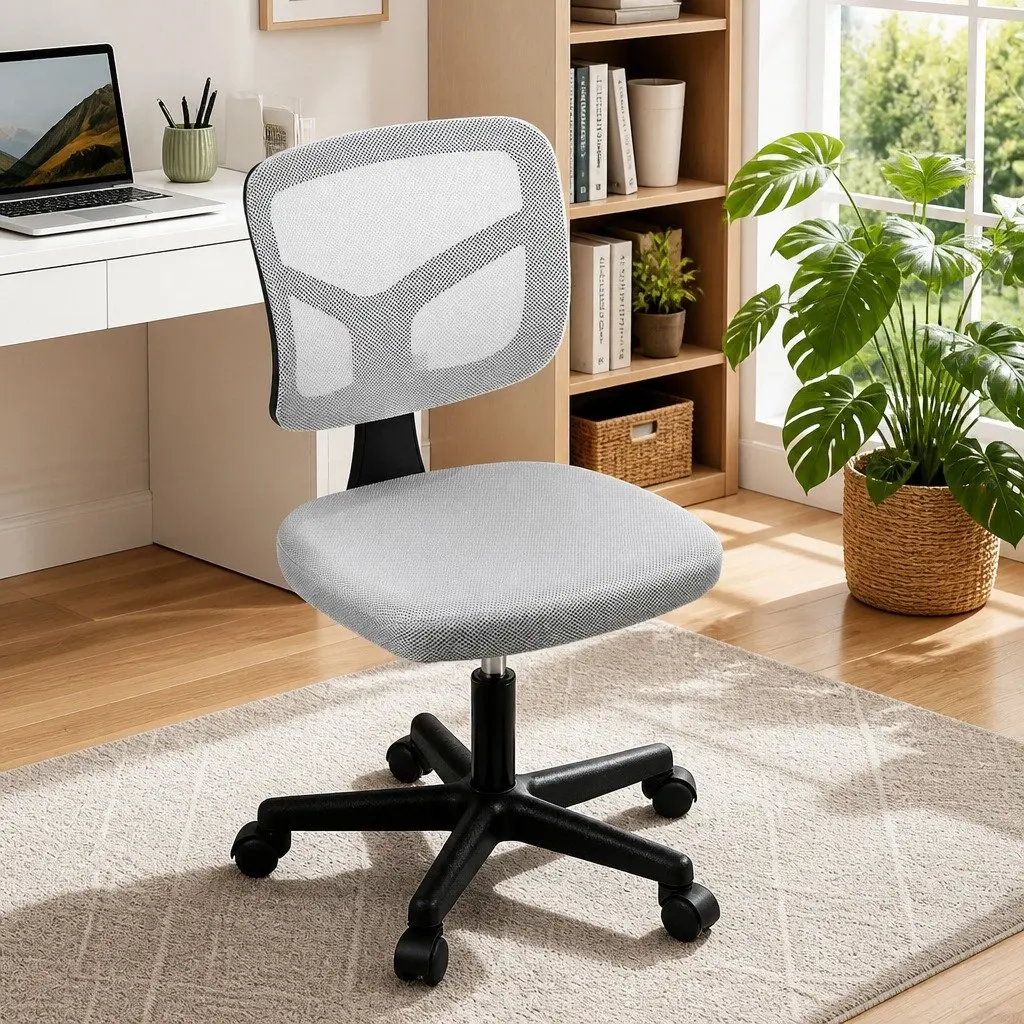 Armless Office Chair Ergonomic Mesh Back 360° Swivel Adjustable Height