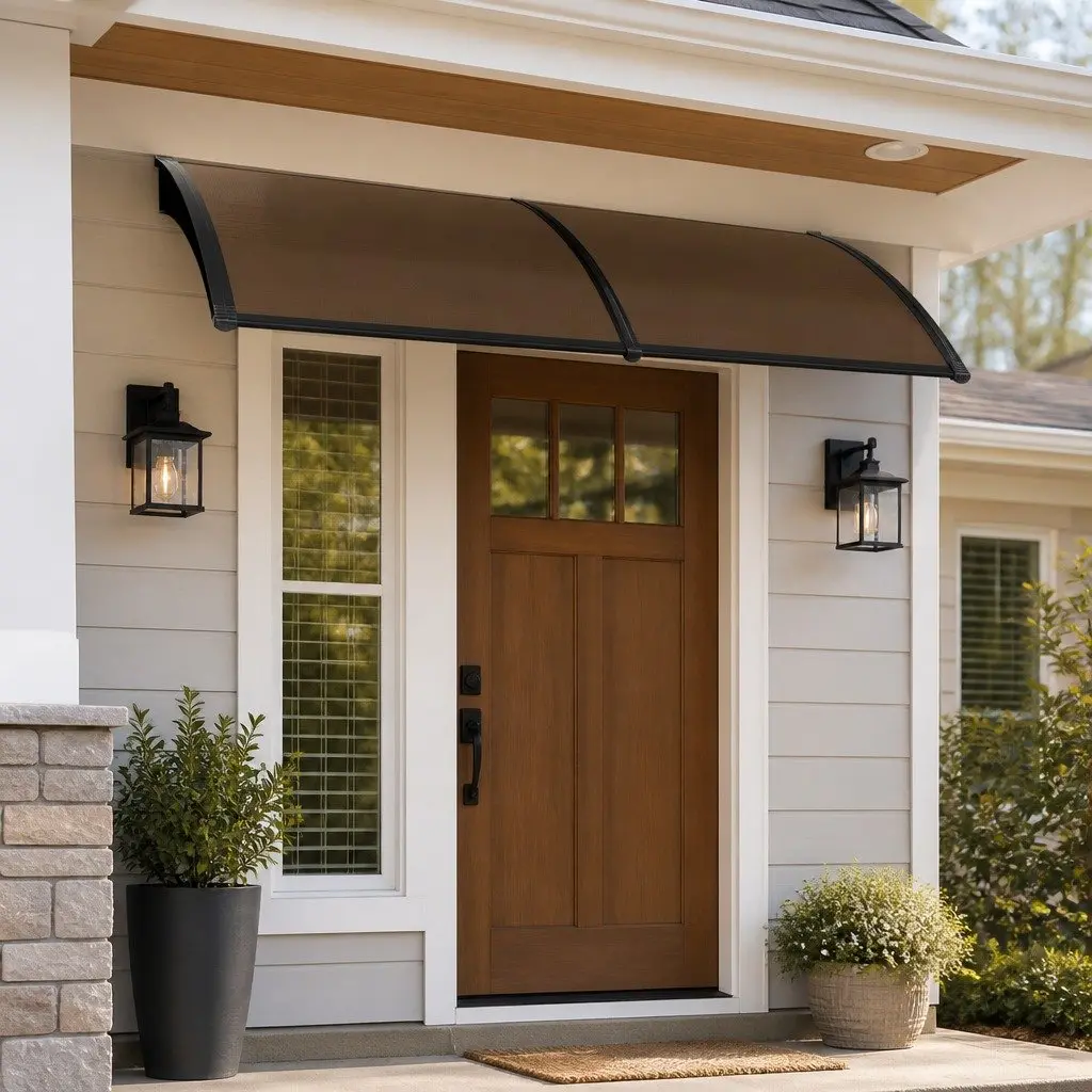 Window Door Awning Outdoor Shade 1M x 2.4M Brown PC Panel UV Rain Protection