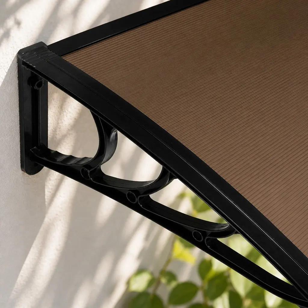 Window Door Awning Outdoor Shade 1M x 2.4M Brown PC Panel UV Rain Protection