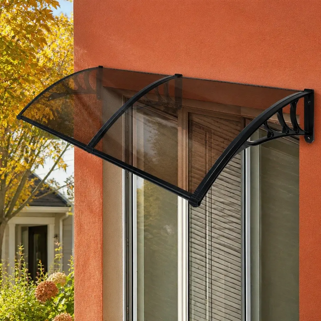 Window Door Awning Outdoor Shade 1M x 2.4M Brown PC Panel UV Rain Protection