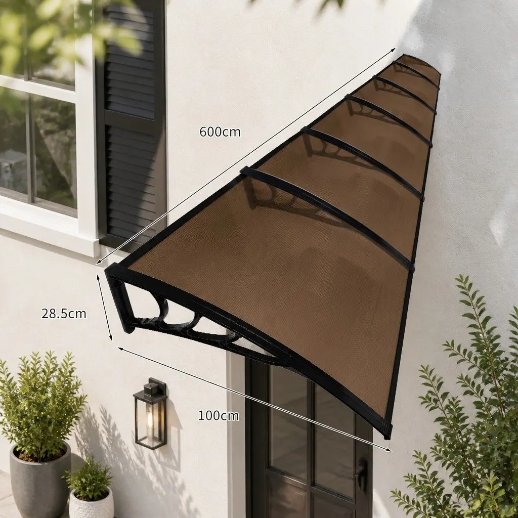 Window Door Awning Outdoor Shade 1M x 6M Brown UV Rain Protection