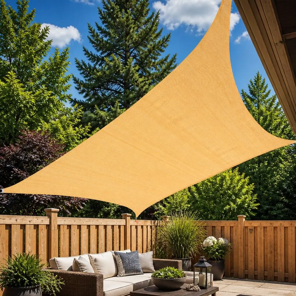 Rectangle Shade Sail UV Protection 5m x 5m Weatherproof Outdoor Beige Canopy