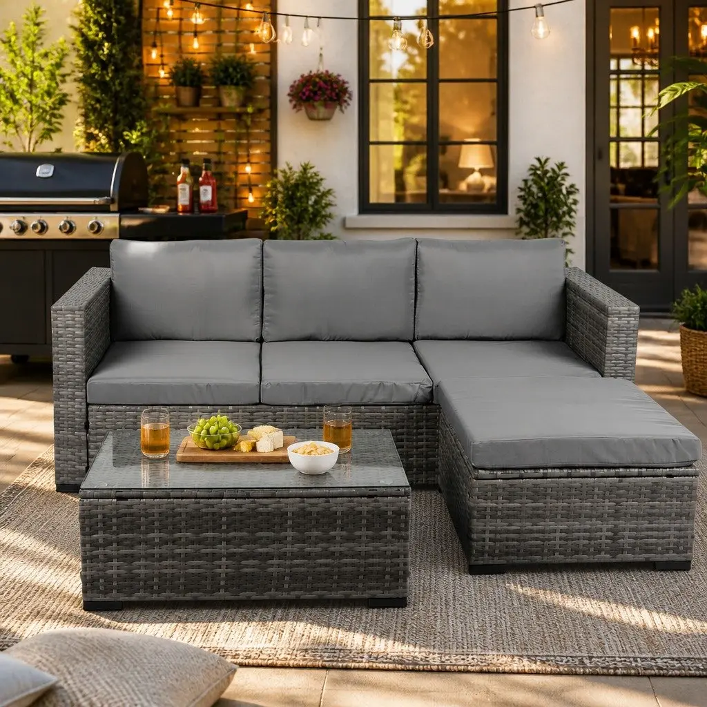 5-Piece Outdoor Lounge Set Patio Sofa Coffee Table Ottoman Garden Furniture