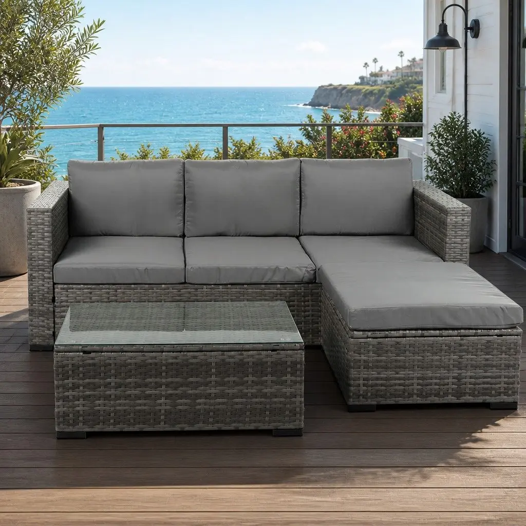 5-Piece Outdoor Lounge Set Patio Sofa Coffee Table Ottoman Garden Furniture