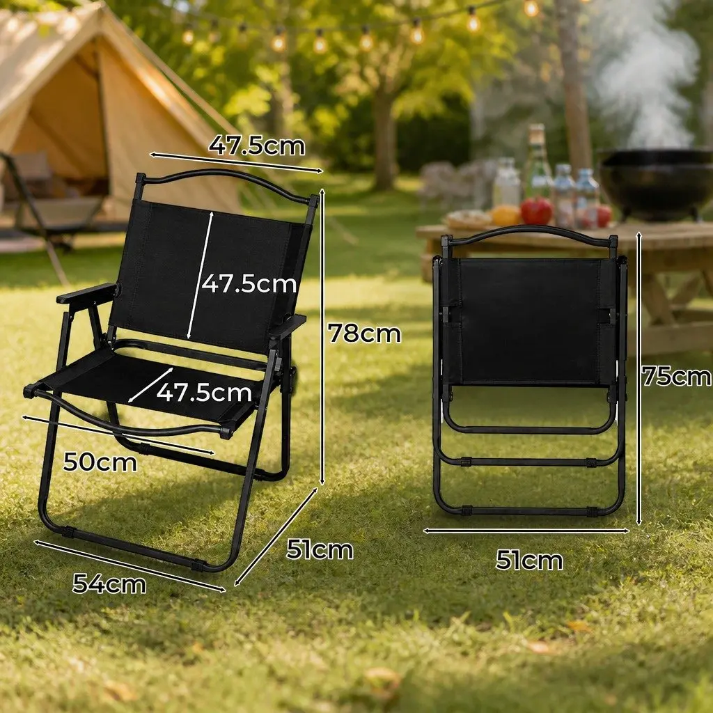 Folding Portable Lightweight Camping Chair Wide Seat Black