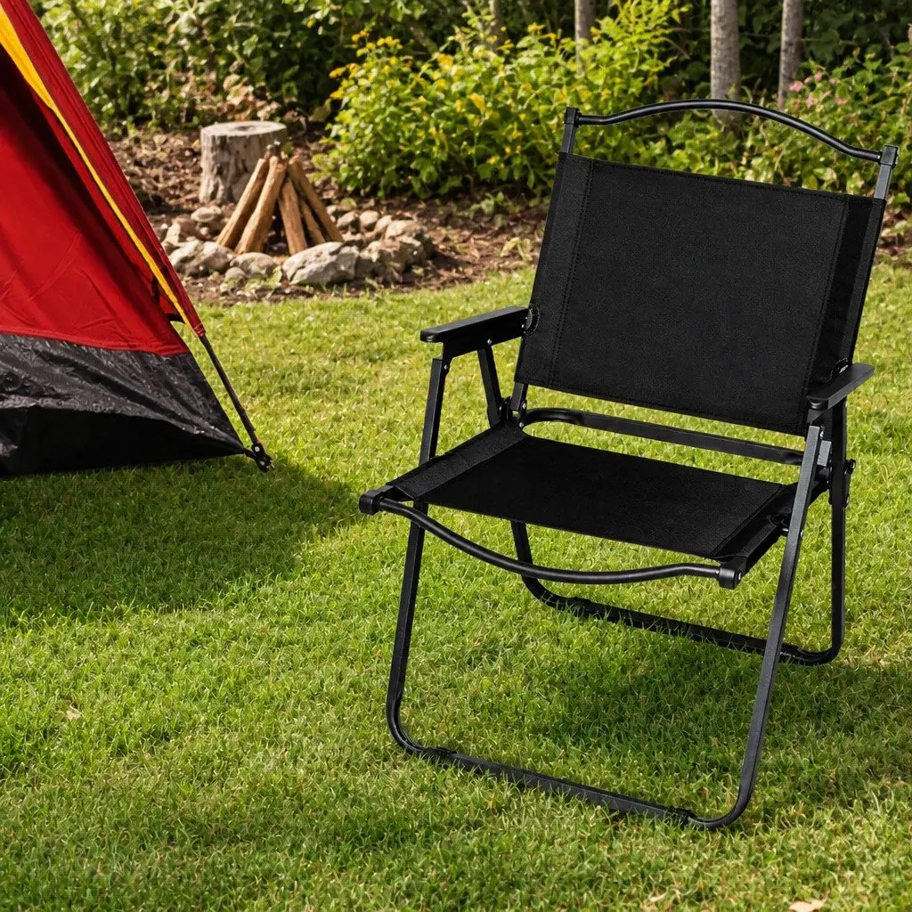 Folding Portable Lightweight Camping Chair Wide Seat Black