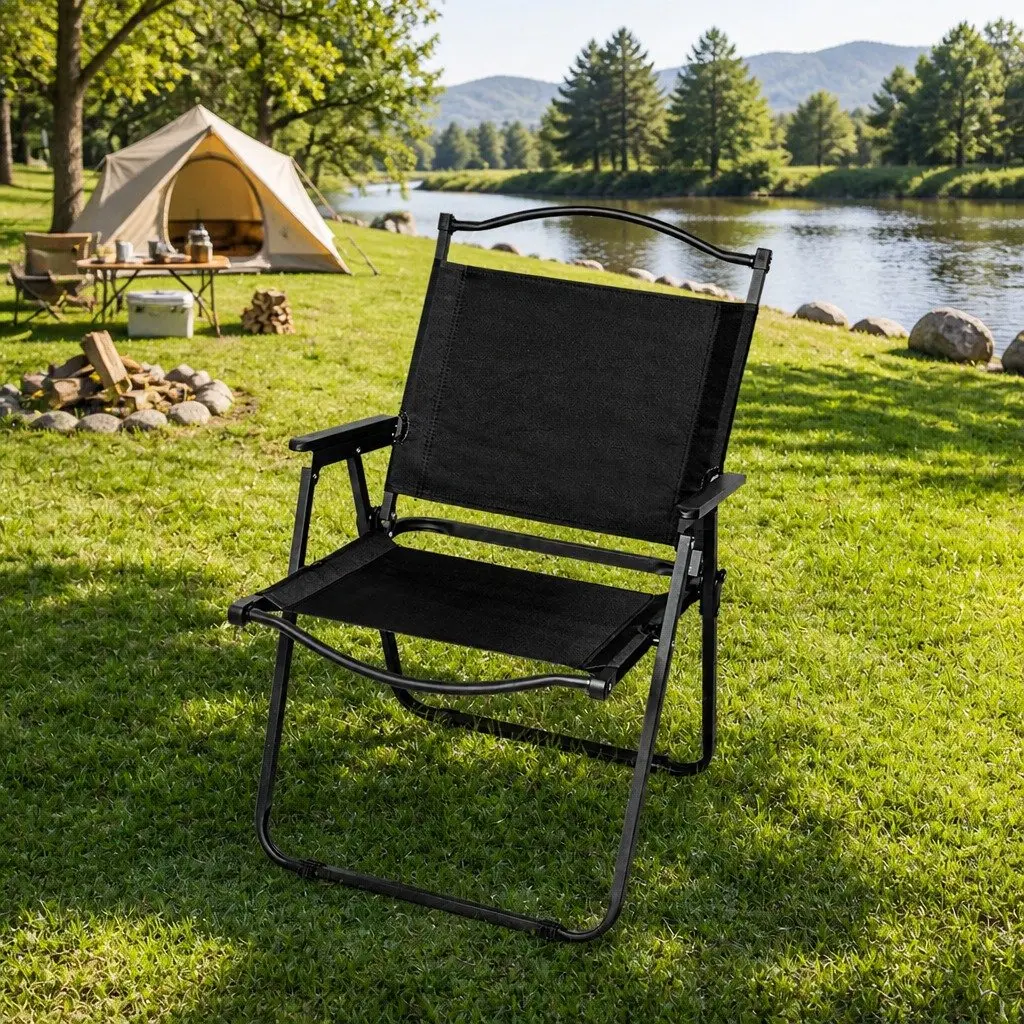 Folding Portable Lightweight Camping Chair Wide Seat Black