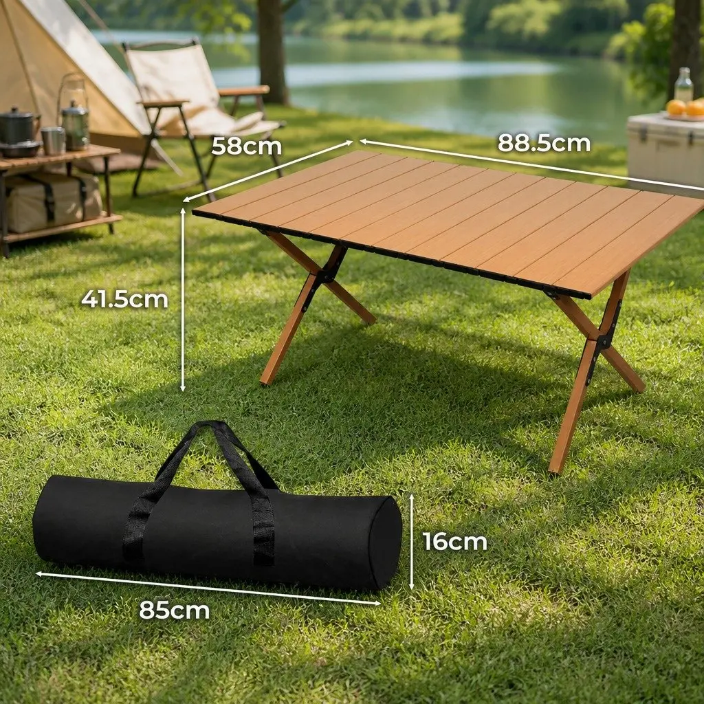 Folding Camping Table Portable Rollable Outdoor 88.5cm W x 58cm D x 41.5cm H