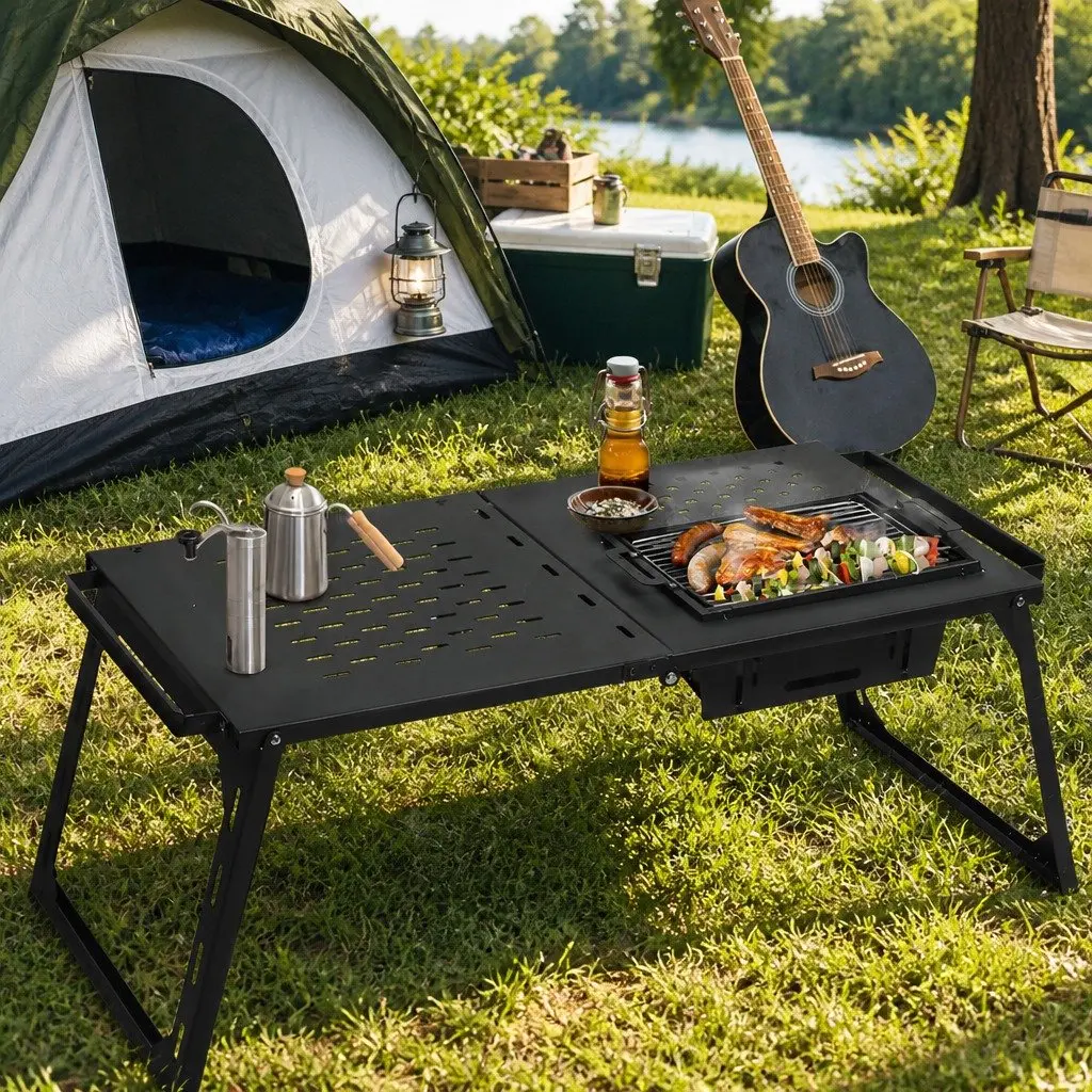 Portable Folding Charcoal BBQ Grill Table