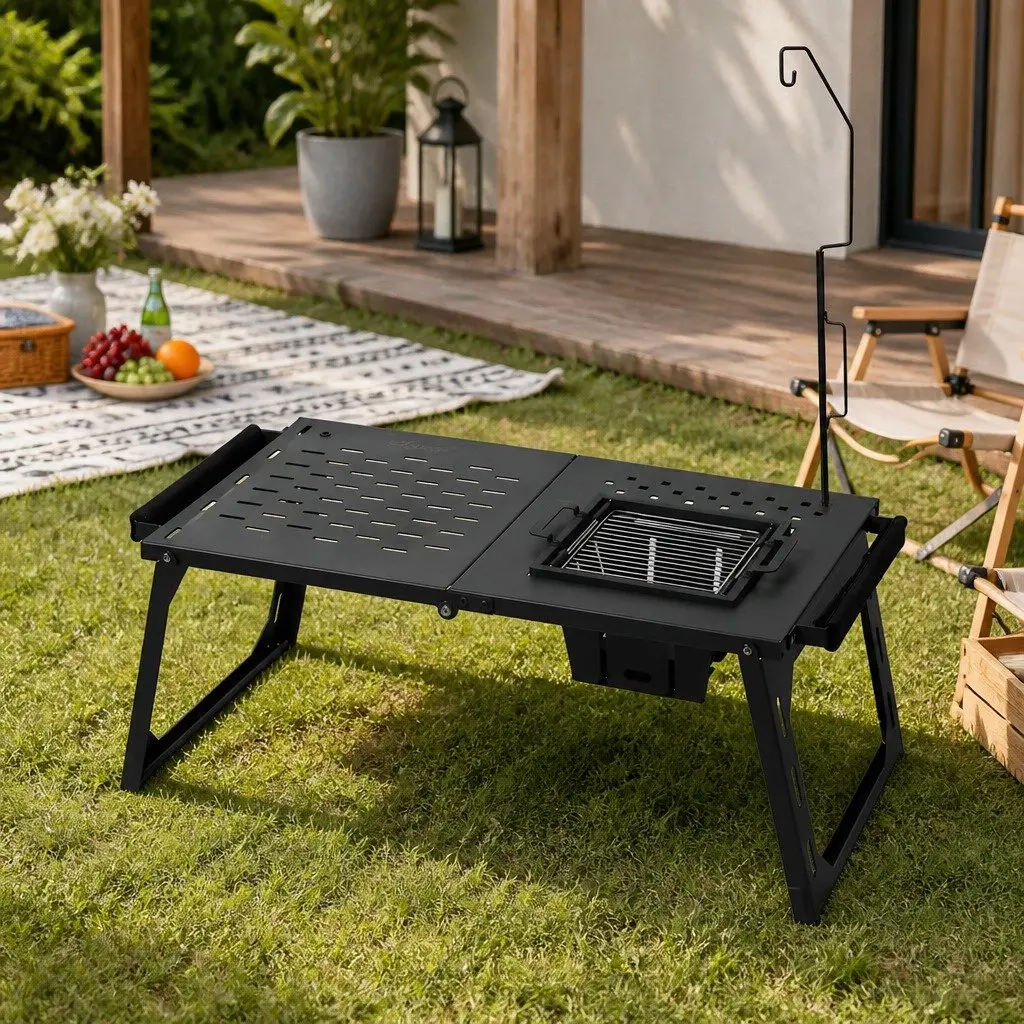 Portable Charcoal BBQ Grill Table Foldable Outdoor Cooking Station Lightweight Carbon Steel 27cm x 21cm x 14cm