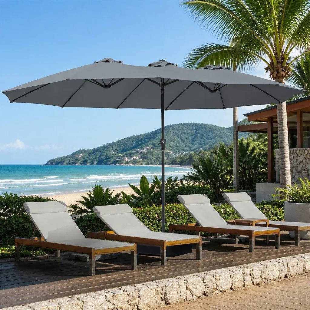 Double-Sided Patio Umbrella 4.5M Outdoor Garden Shade with Stand Base Grey