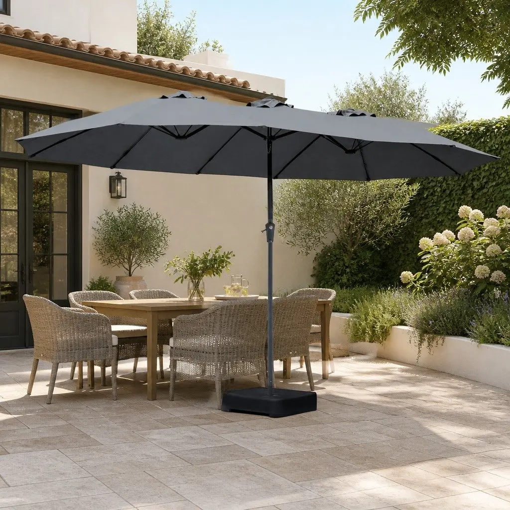 Double-Sided Patio Umbrella 4M Outdoor Shade with Base Stand Grey