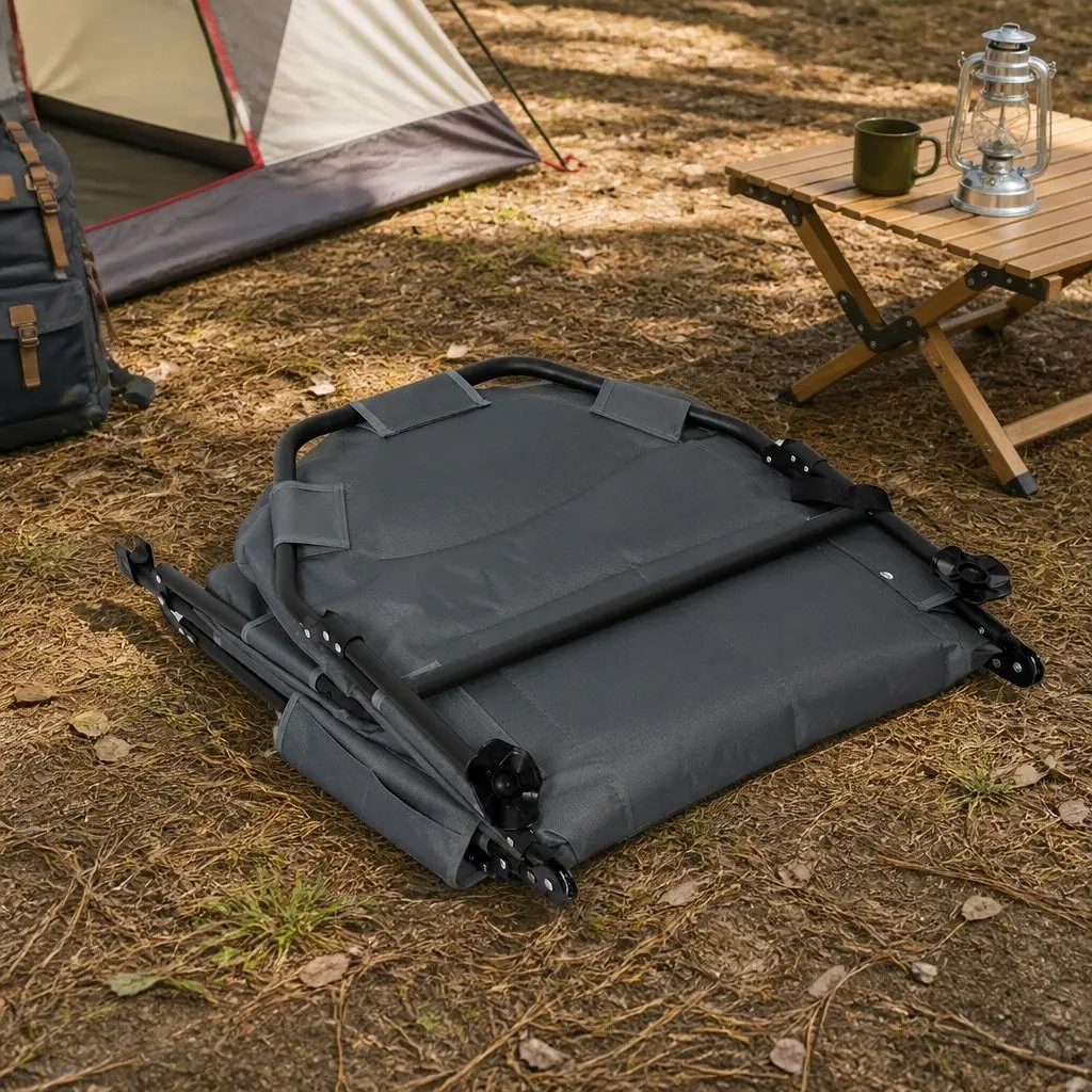Portable Outdoor Bed Folding Cot with Adjustable Backrest Dark Grey 6 Positions