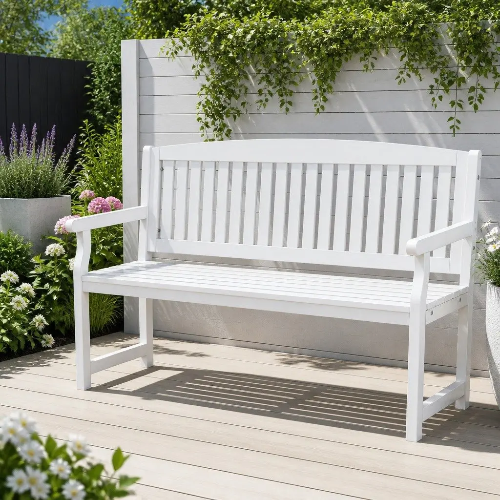 Wooden Garden Bench 2 Seater Outdoor Patio Lounge Chair White Furniture