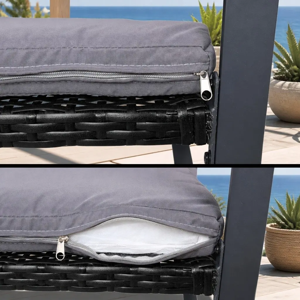 Outdoor Rattan Sofa Set Cushioned Chairs Glass Table Black 4 Piece