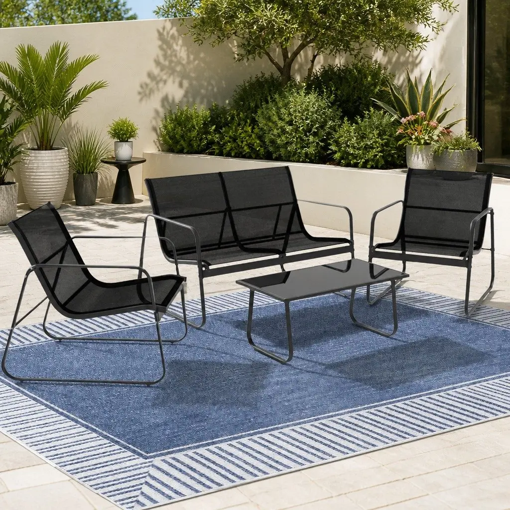 Outdoor Sofa Set 4 Piece Black Lounge Chair Table Garden Patio Furniture
