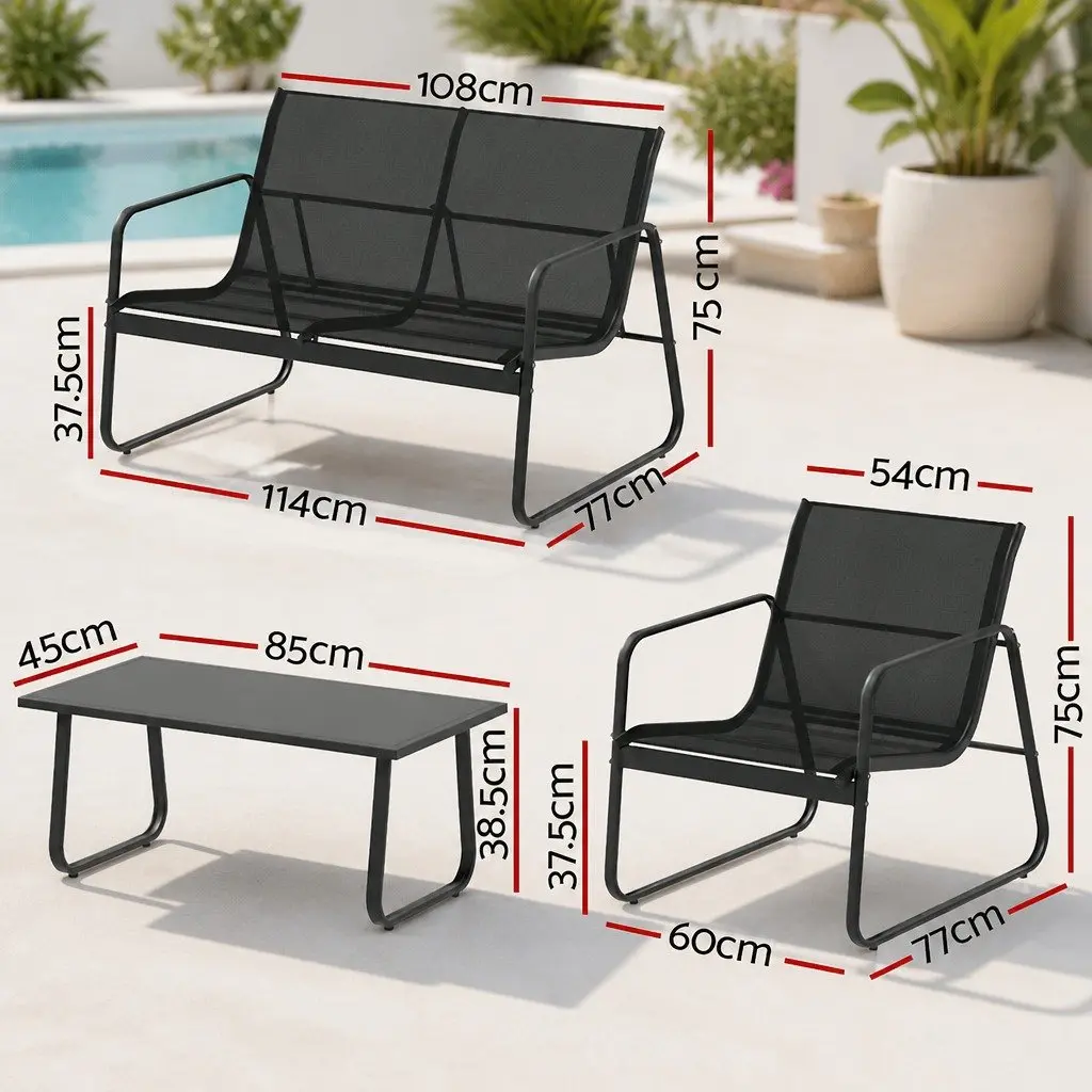 Outdoor Sofa Set 4 Piece Black Lounge Chair Table Garden Patio Furniture