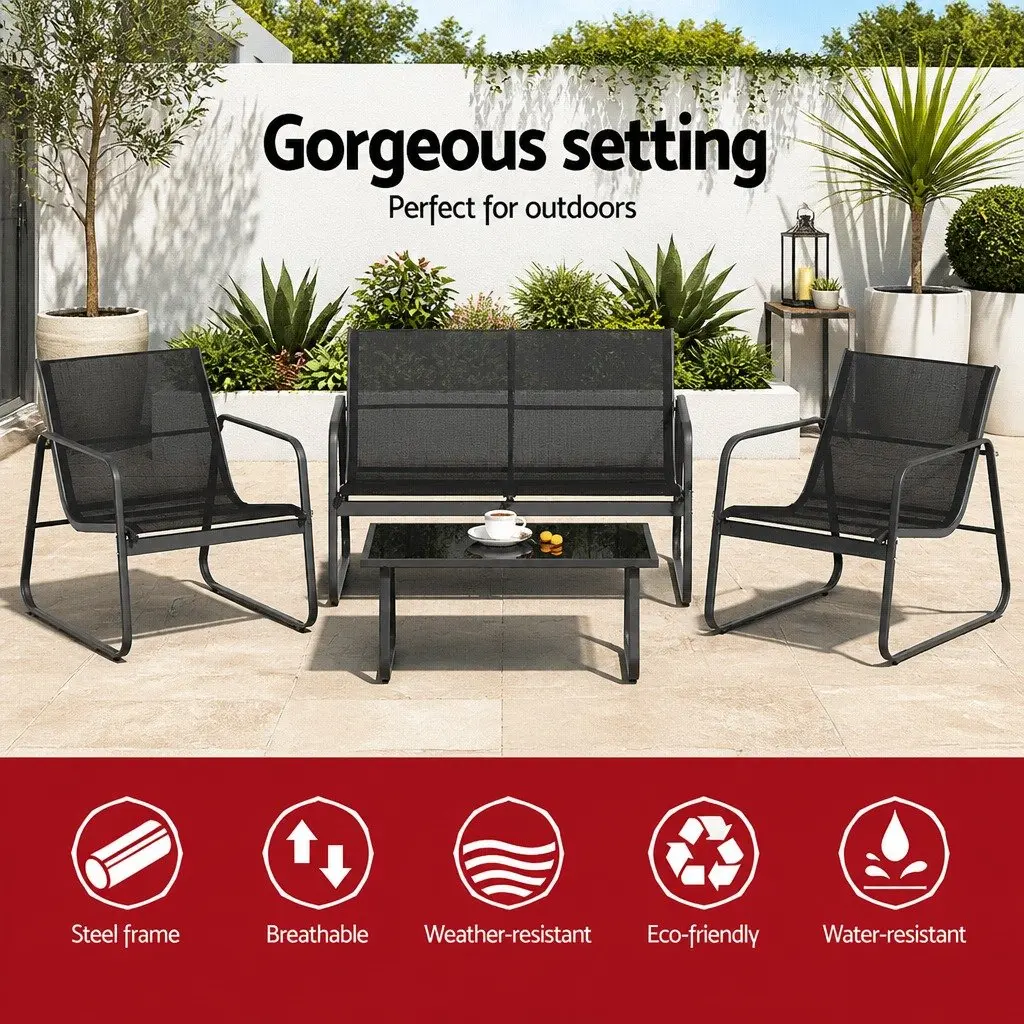 Outdoor Sofa Set 4 Piece Black Lounge Chair Table Garden Patio Furniture
