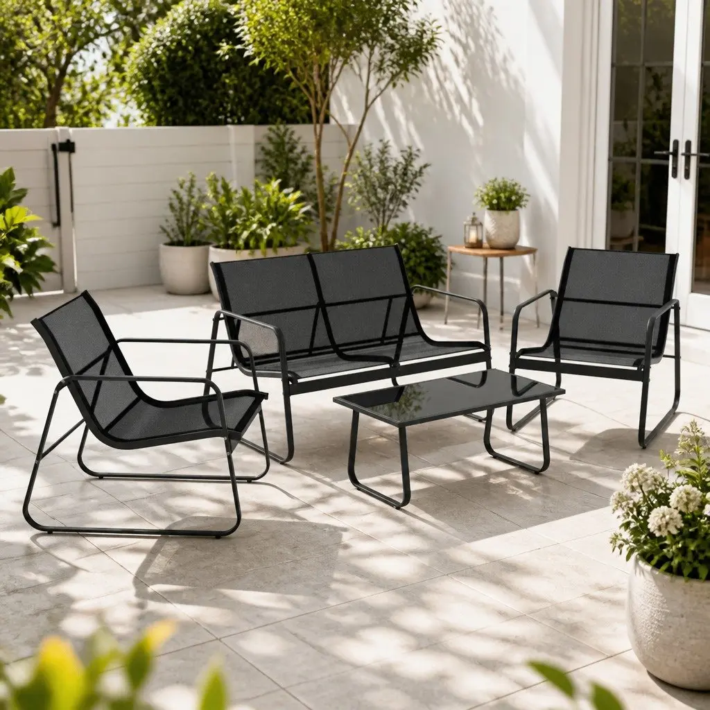 Outdoor Sofa Set 4 Piece Black Lounge Chair Table Garden Patio Furniture