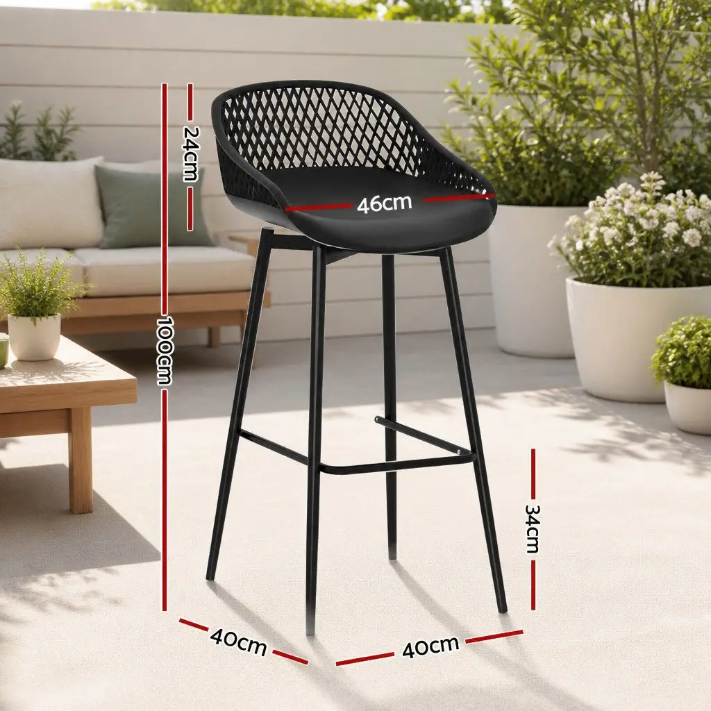 Outdoor Bar Stools Black Plastic Seat Metal Frame Height Adjustable 2 Piece