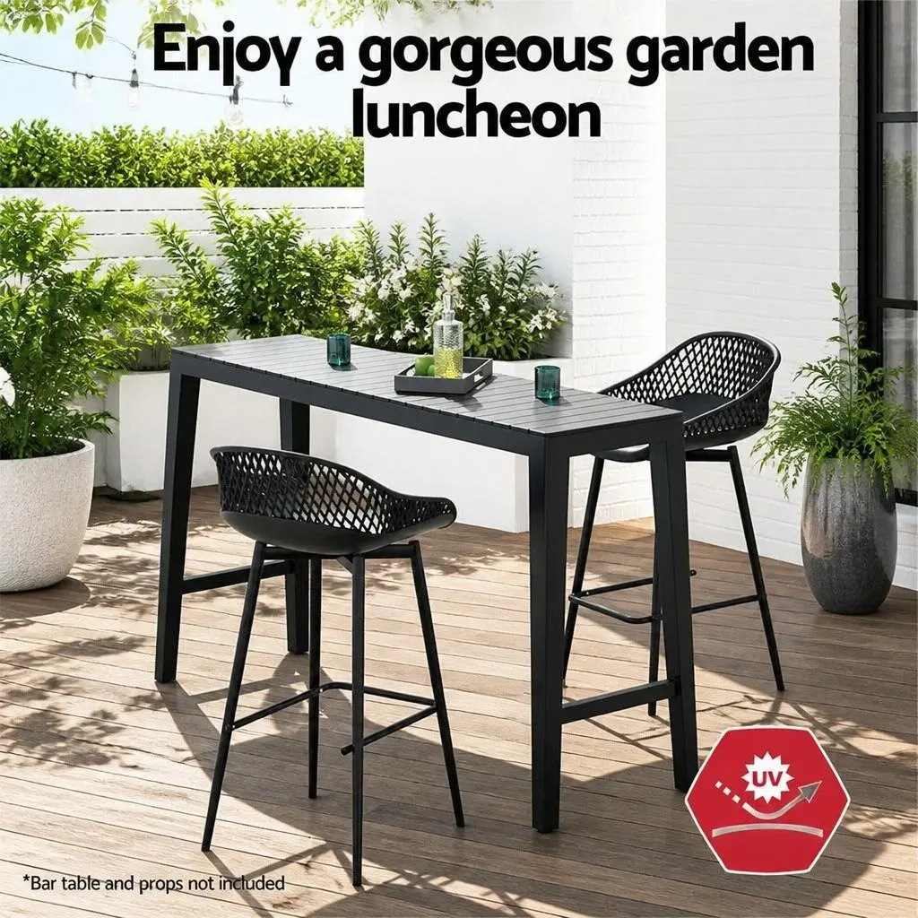 Outdoor Bar Stools Black Plastic Seat Metal Frame Height Adjustable 2 Piece