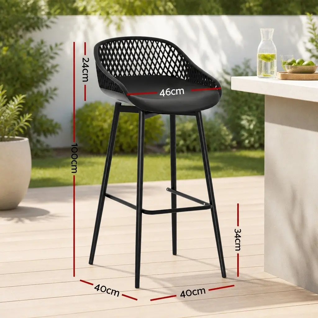 Outdoor Bar Stools Set of 4 Black Plastic Seat Metal Frame Backrest Footrest