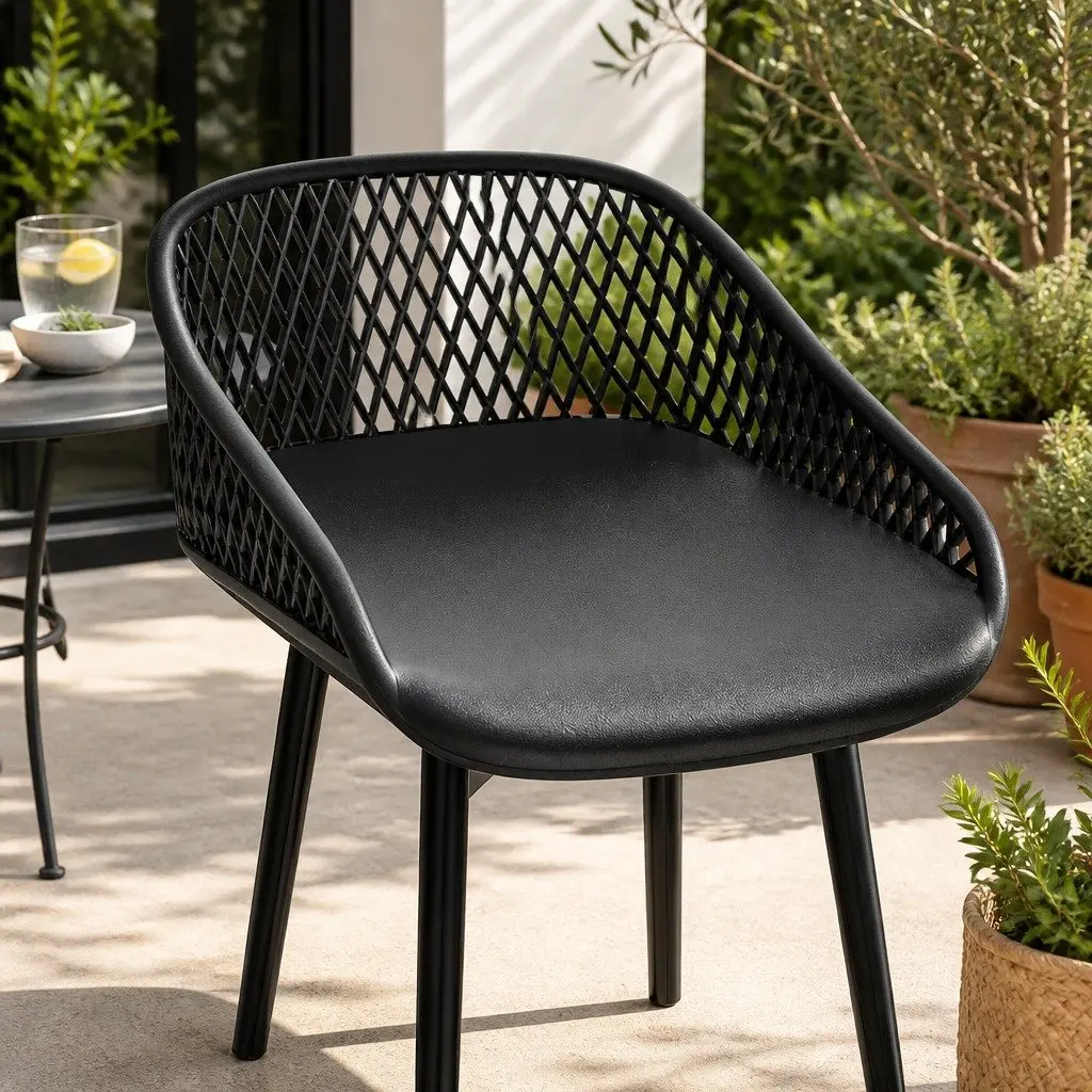 Outdoor Bar Stools Set of 4 Black Plastic Seat Metal Frame Backrest Footrest