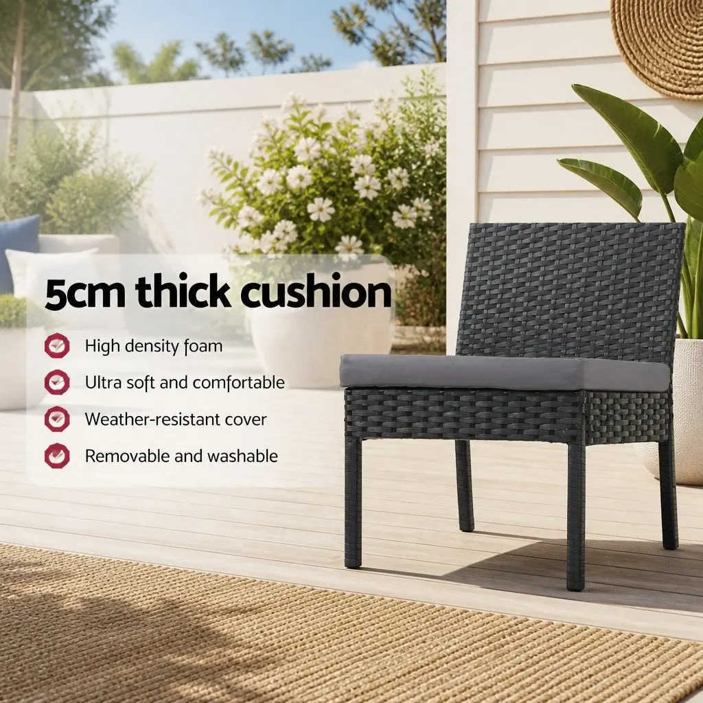 Outdoor Bar Stools Hand-Woven Rattan 2-Piece Set Black Grey 40cm W x 42cm D x 103cm H