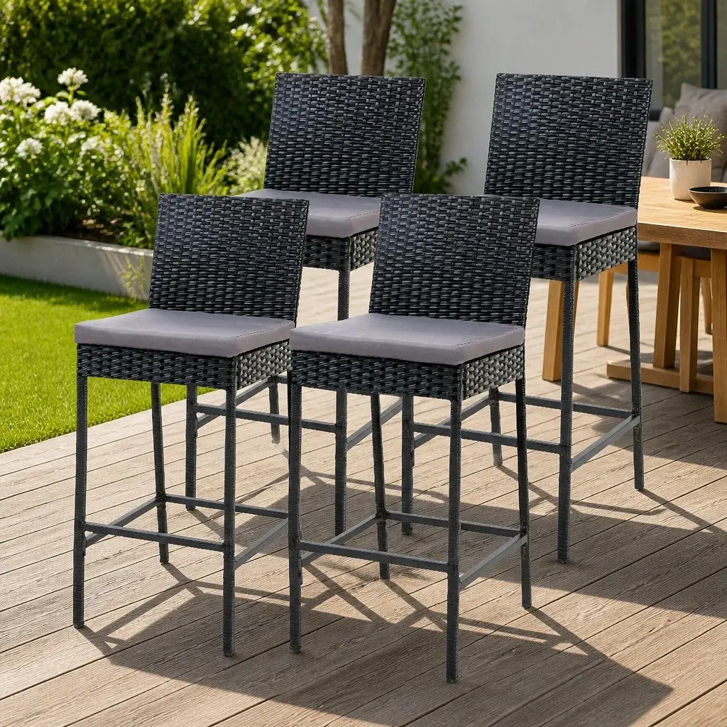 Outdoor Bar Stools Set Hand-Woven Rattan 4 Piece 41cm W x 47cm D x 103cm H