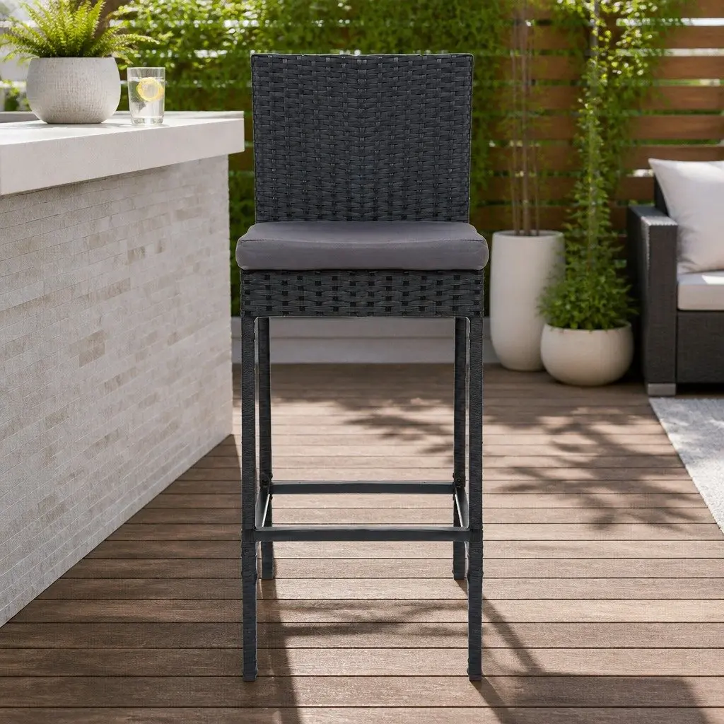 Outdoor Bar Stools Set Hand-Woven Rattan 4 Piece 41cm W x 47cm D x 103cm H