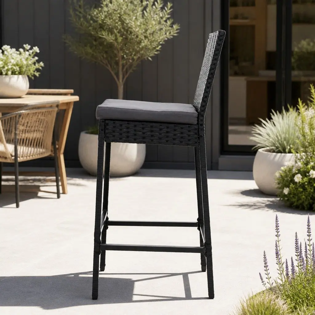 Outdoor Bar Stools Set Hand-Woven Rattan 4 Piece 41cm W x 47cm D x 103cm H