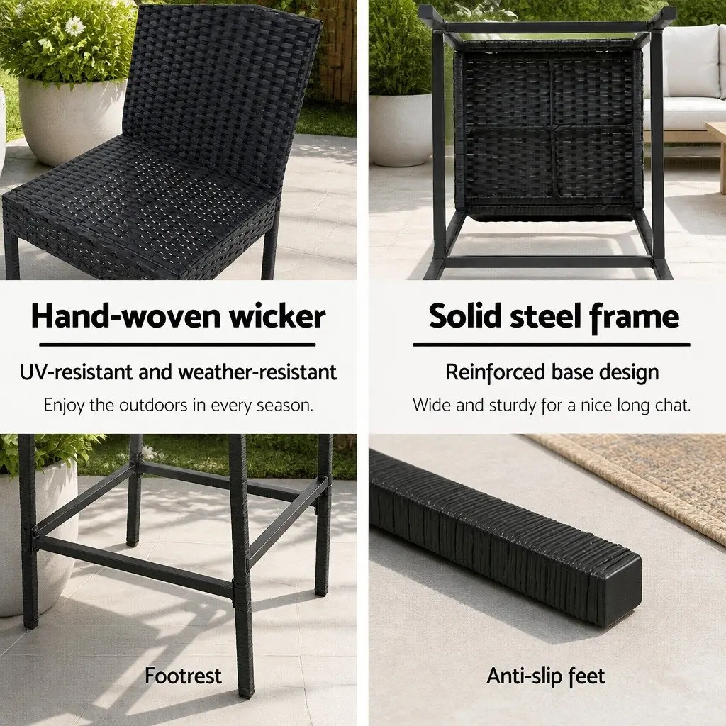 Outdoor Bar Stools Set Hand-Woven Rattan 4 Piece 41cm W x 47cm D x 103cm H