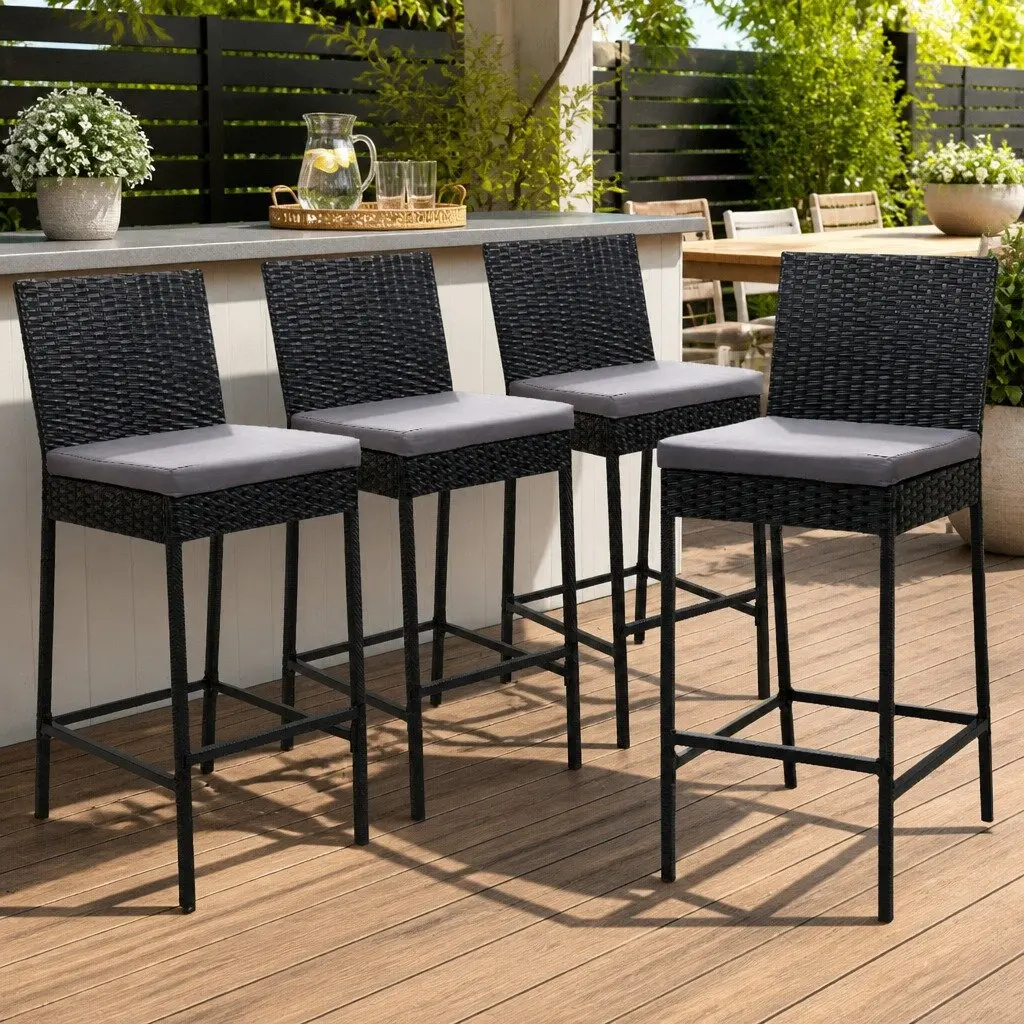 Outdoor Bar Stools Set Hand-Woven Rattan 4 Piece 41cm W x 47cm D x 103cm H