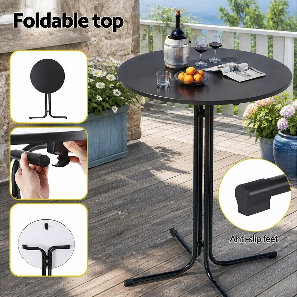 3 Piece Outdoor Dining Set Black Bar Stools and Table for Patio Garden Balcony Poolside